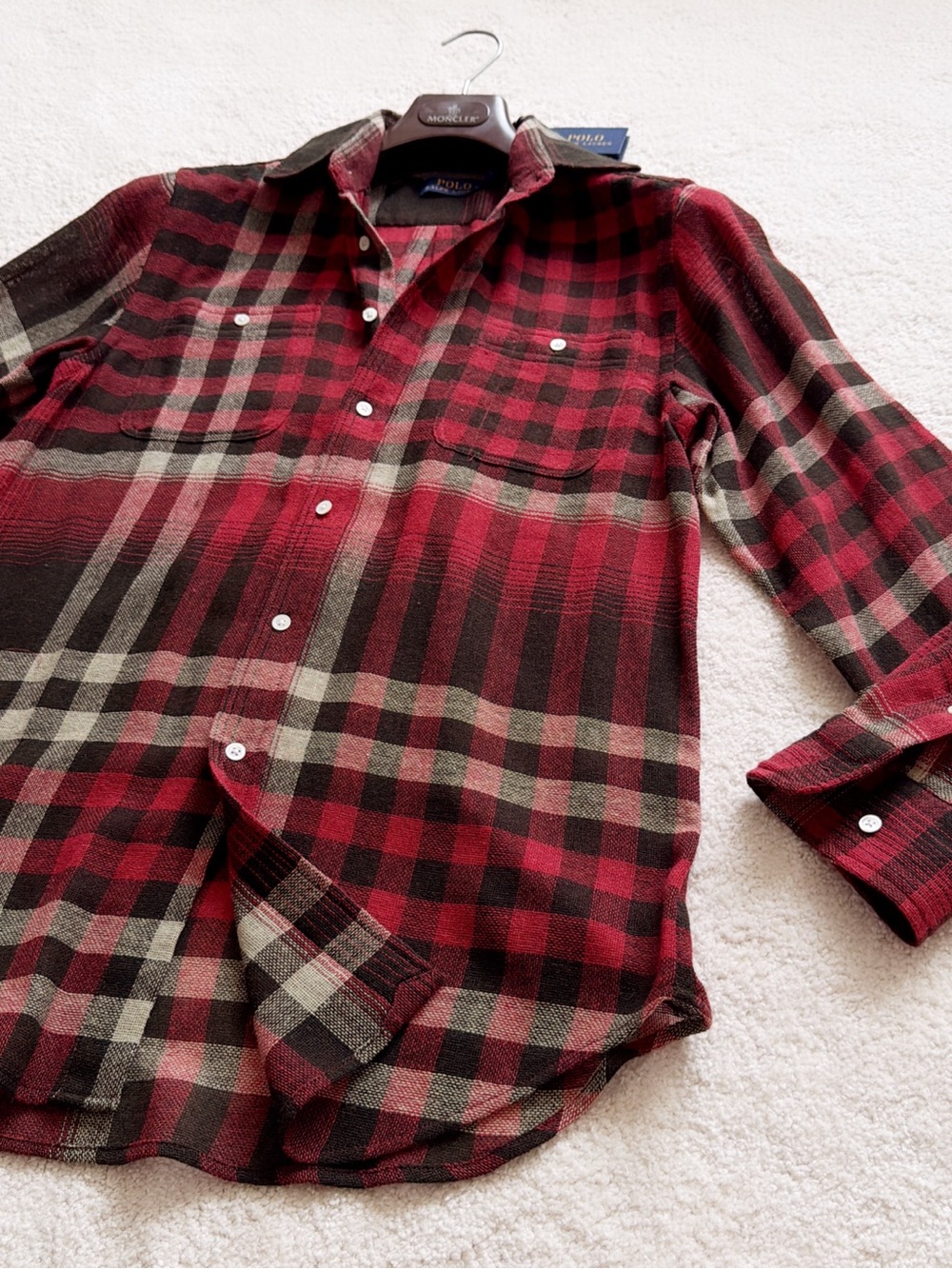 NWT $298 RALPH LAUREN RED PLAID CASHMERE KNIT FEATHERWEIGHT WESTERN SHIRT S RRL